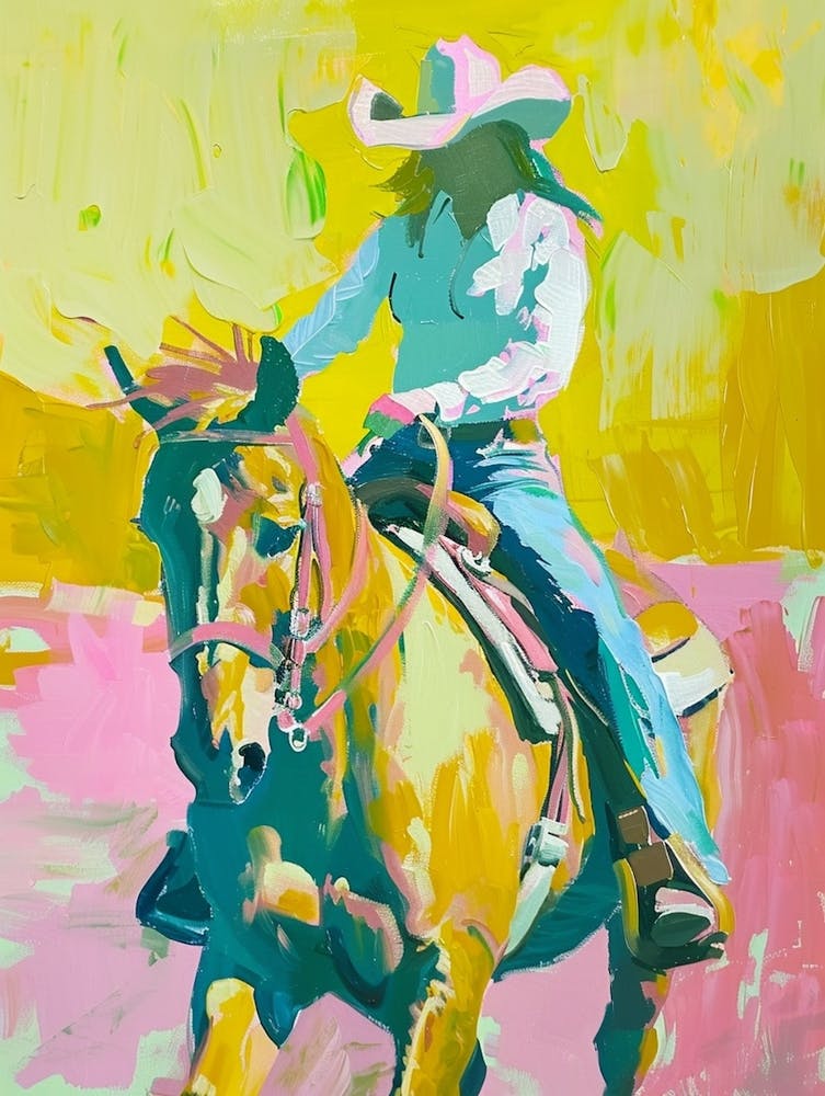 Pink And Yellow Cowboy Painting 1