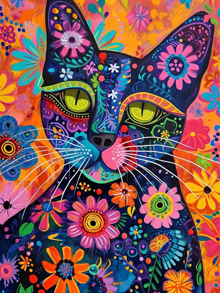Kitsch Colourful Cat Portrait 1