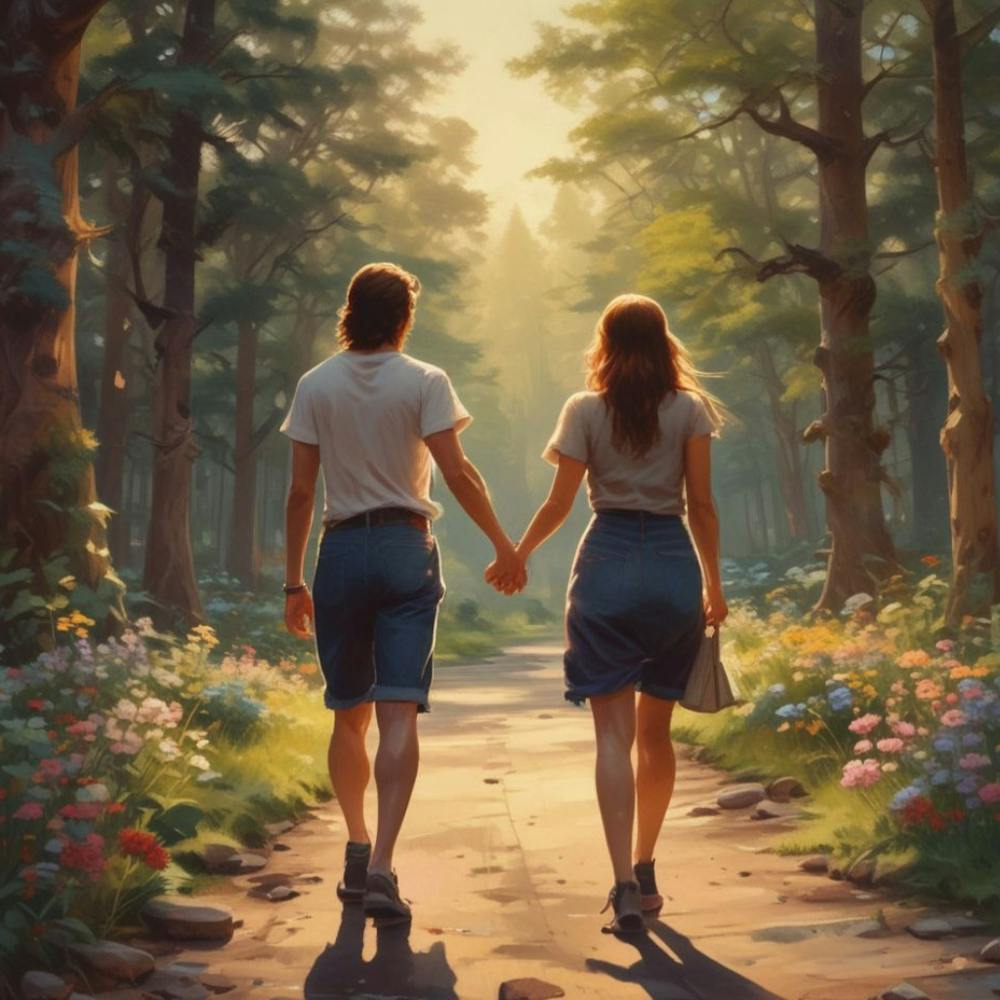 Couple Walking In The Woods