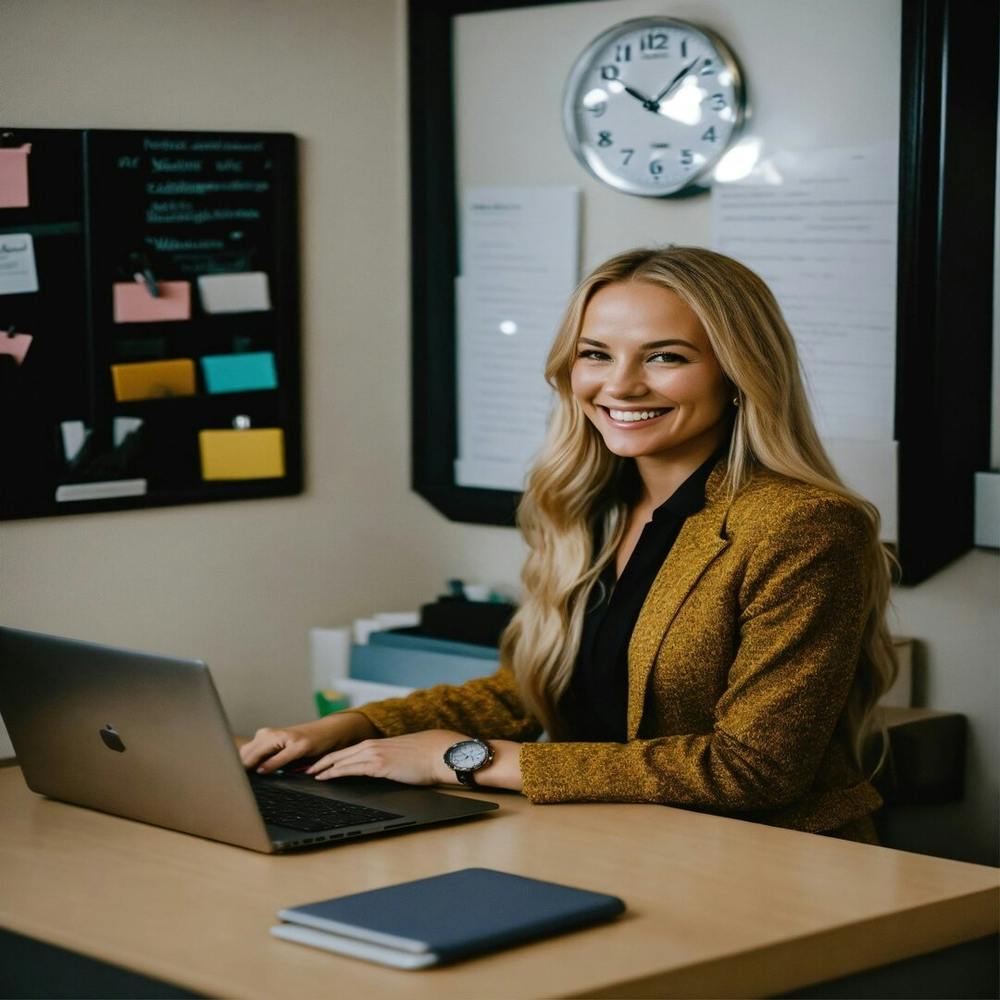 A Candid Photo Of A Woman Smiling With Long Blonde