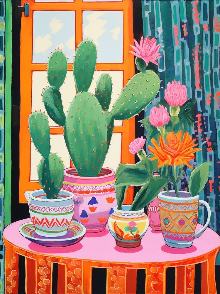 Cactus Painting Maximalist Still Life Nopal Cactus 2