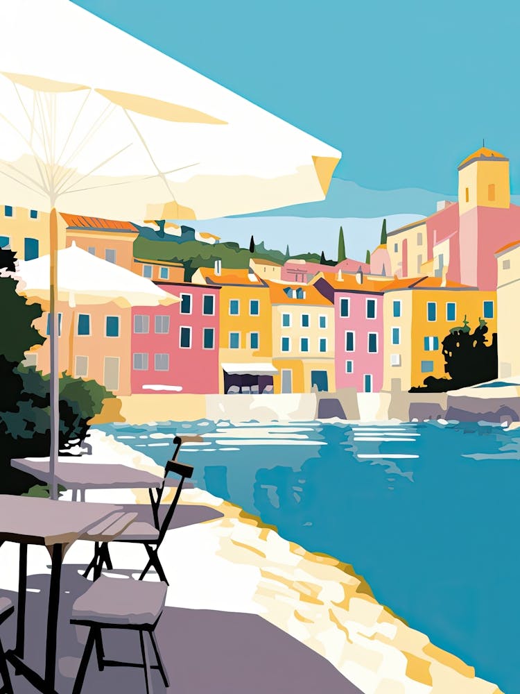 Villefranche Sur Mer, France, Flat Pastels Tones Illustration 3