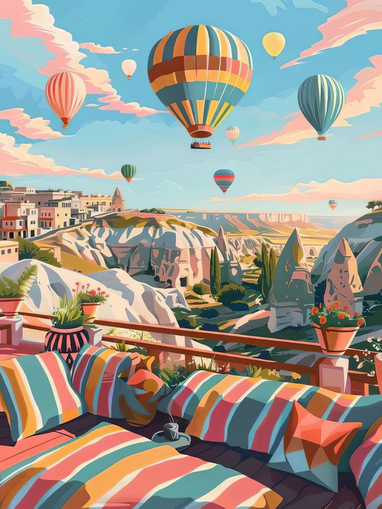 Cappadocia Print Cappadocia Illustration Turkey Travel Poster Hot Air Balloon Print New Yorker Illustration Nursery Print(2)