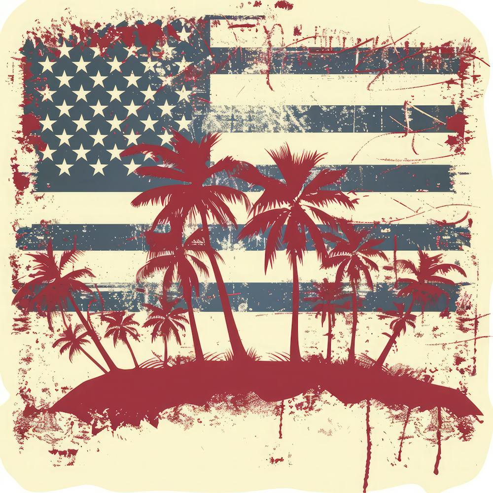 Retro American Flag With Palm Trees 9