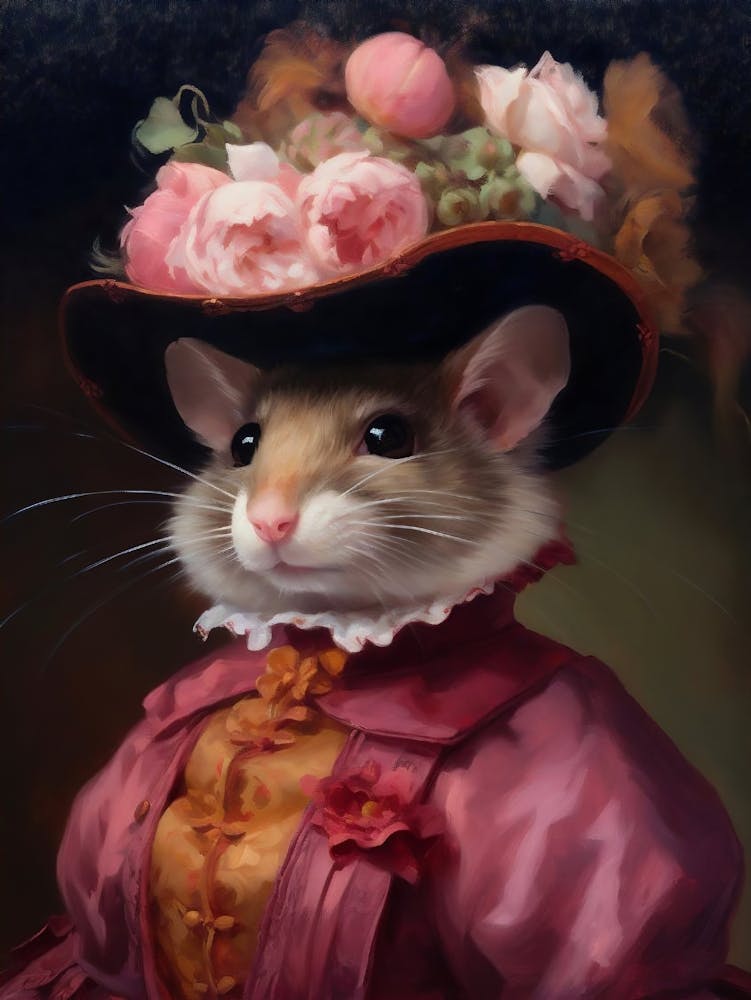 Victorian Animals Portrait, Royal Lady Mouse Vintage Print, Renaissance Animal Dark Moody Animal Poster, Altered Art, Animal Lover Gift