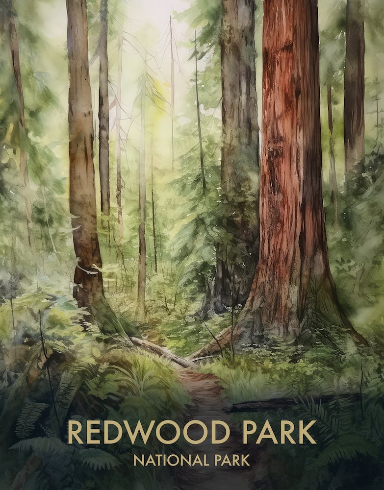 Redwood National Park Watercolour Vintage Travel Poster 1