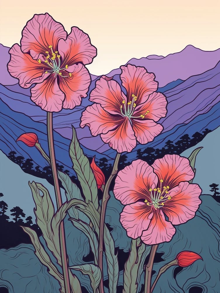 Pink Tulips Mountain Landscape