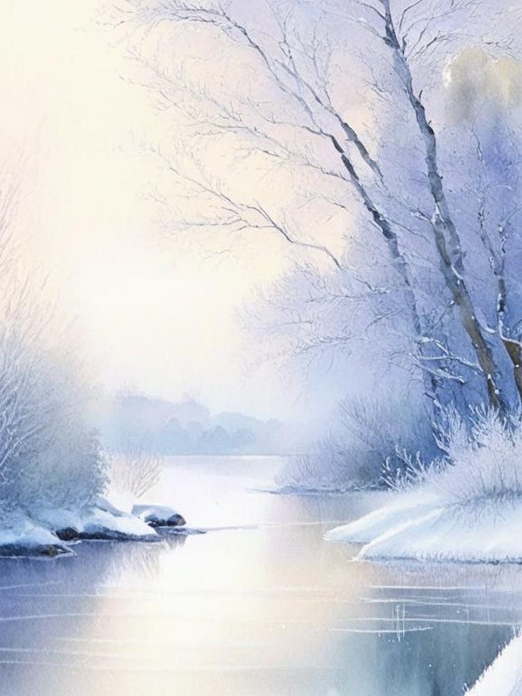 Frozen River Waterscape Gouache 2