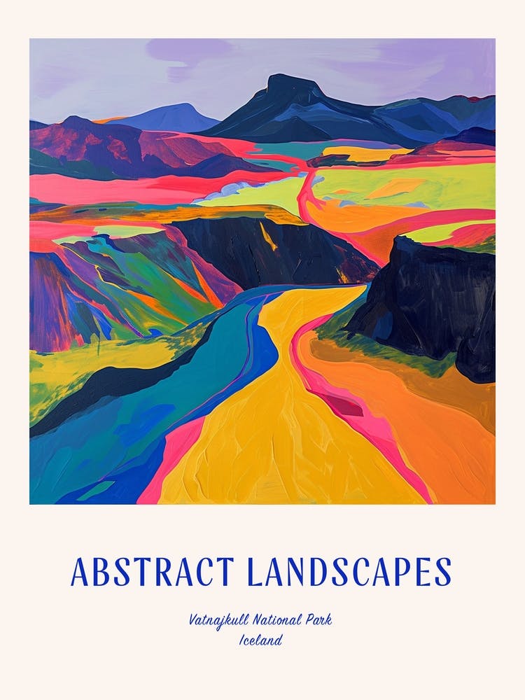Colourful Abstract Vatnajkull National Park Iceland 4 Poster Blue