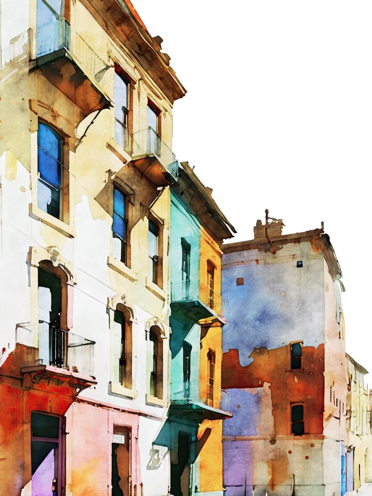 Colorful Valparaiso Chile Buildings Watercolor