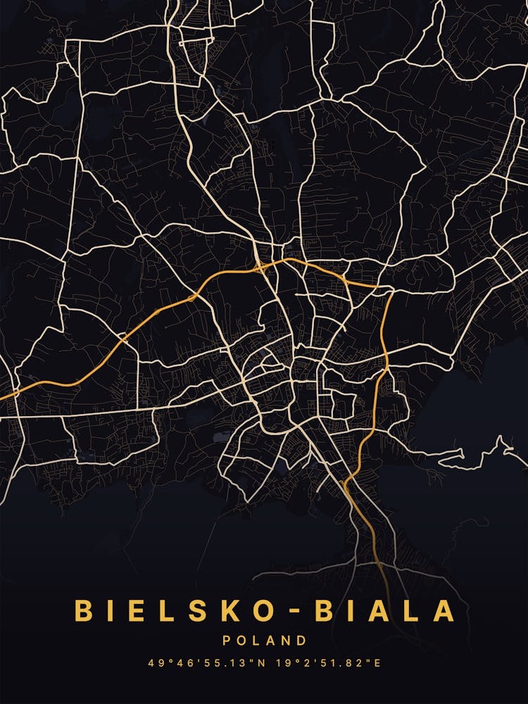 Bielsko Biala Poland Black And Gold Map