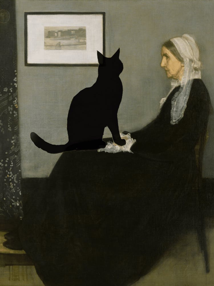 Whisker's Mother - Black Cat Pun Funny Famous Art of Whistler's Mother in HD, Fully Remastered Vintage Antique