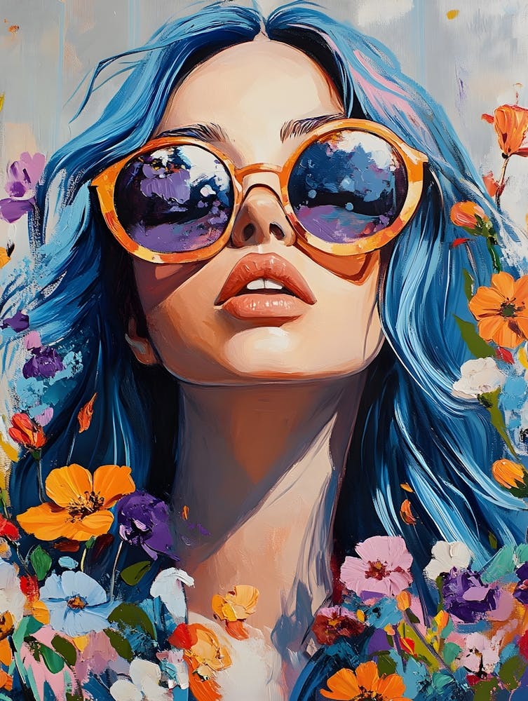 Blauhaarige Frau Mit Blumen 5