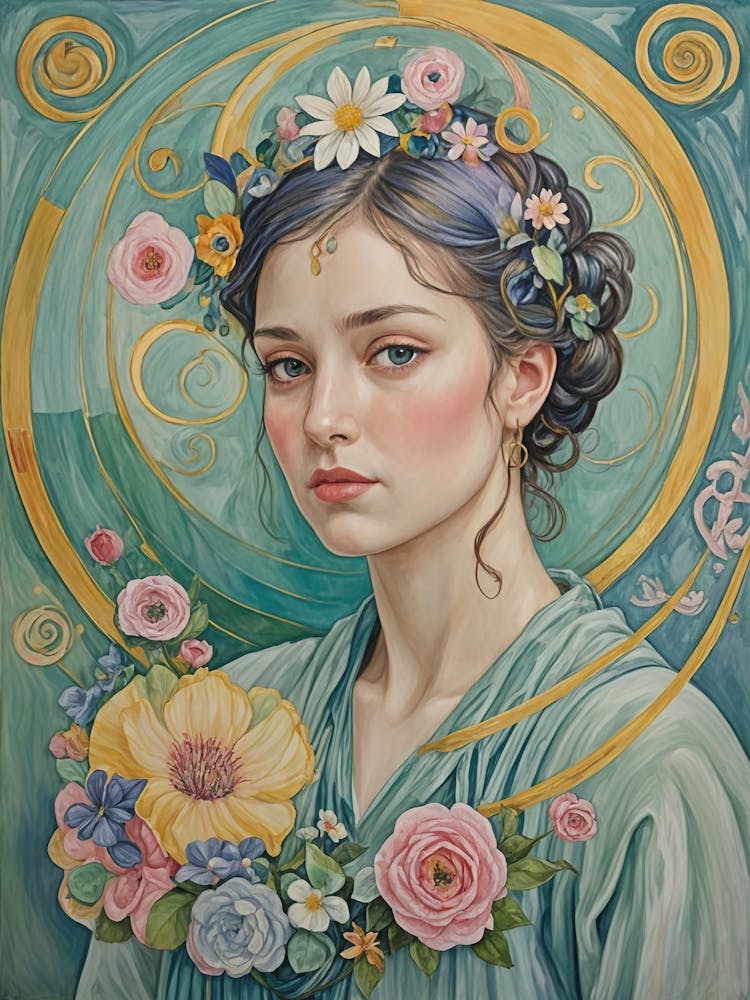 Pastel Girl With Flowers