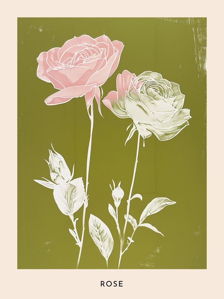 Pink & Green Rose 3 Flower Poster