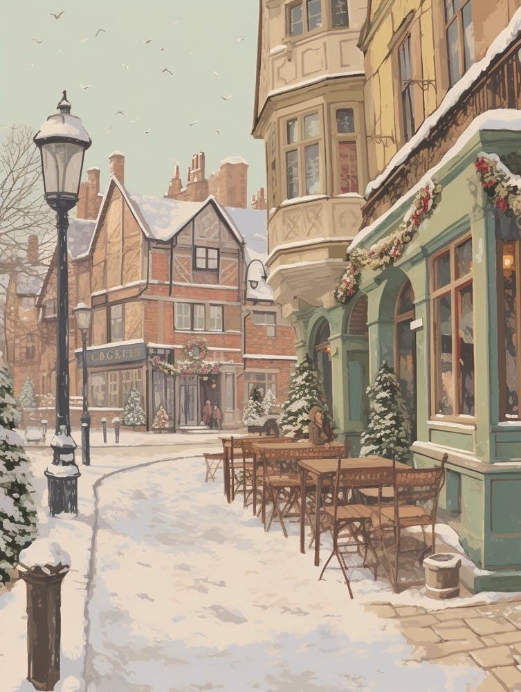 Vintage Winter Illustration Stratford Upon Avon United Kingdom 1