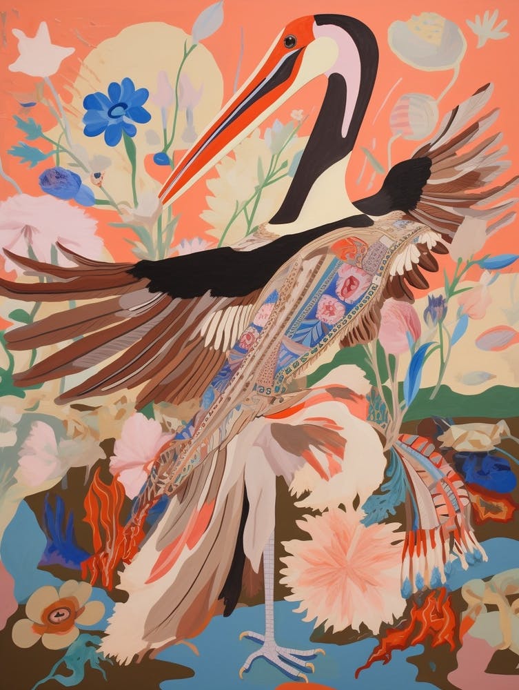 Maximalist Bird Painting Brown Pelican 3