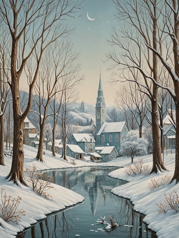 Schneebedecktes Winterdorf