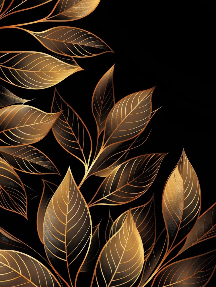 Gold Leaves On Black Background 3