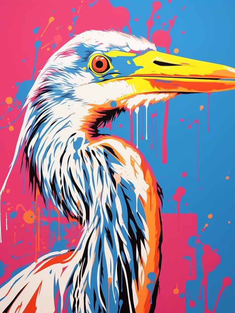 Oiseau de style Andy Warhol Grand Héron bleu 1