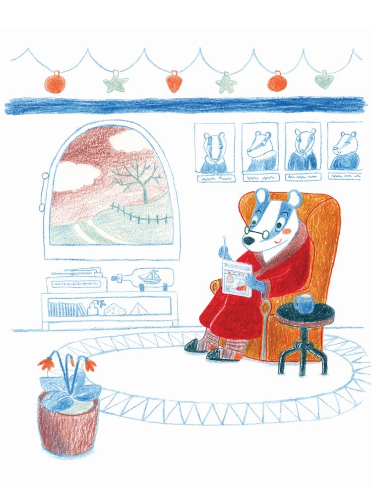 Badger In Armchair Reading Christmas Holiday Decorations Winter