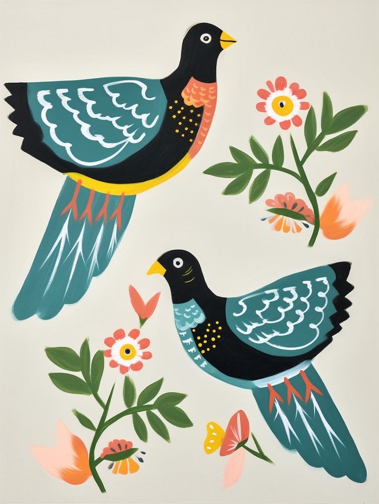 Folk Style Bird Painting Pigeon 2