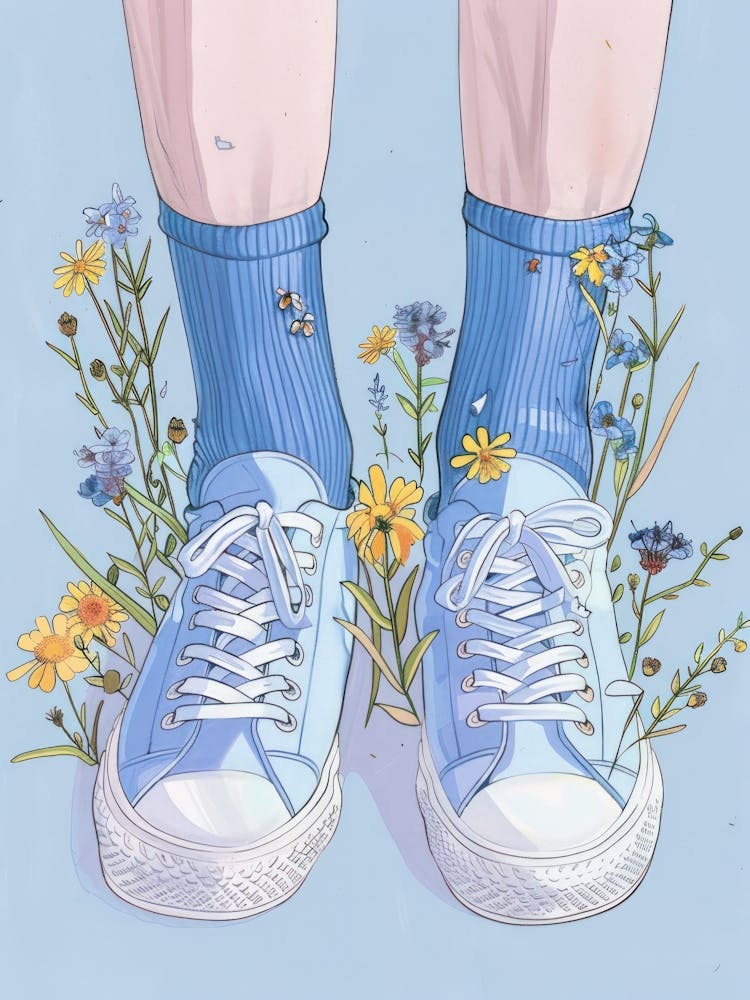 Blue Girl Shoes With Flowers 3