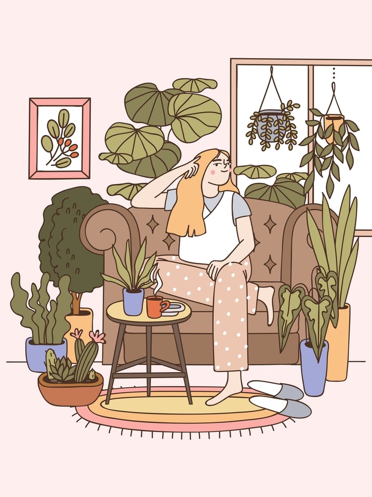 Fille Dans Une Pièce Avec Des Plantes