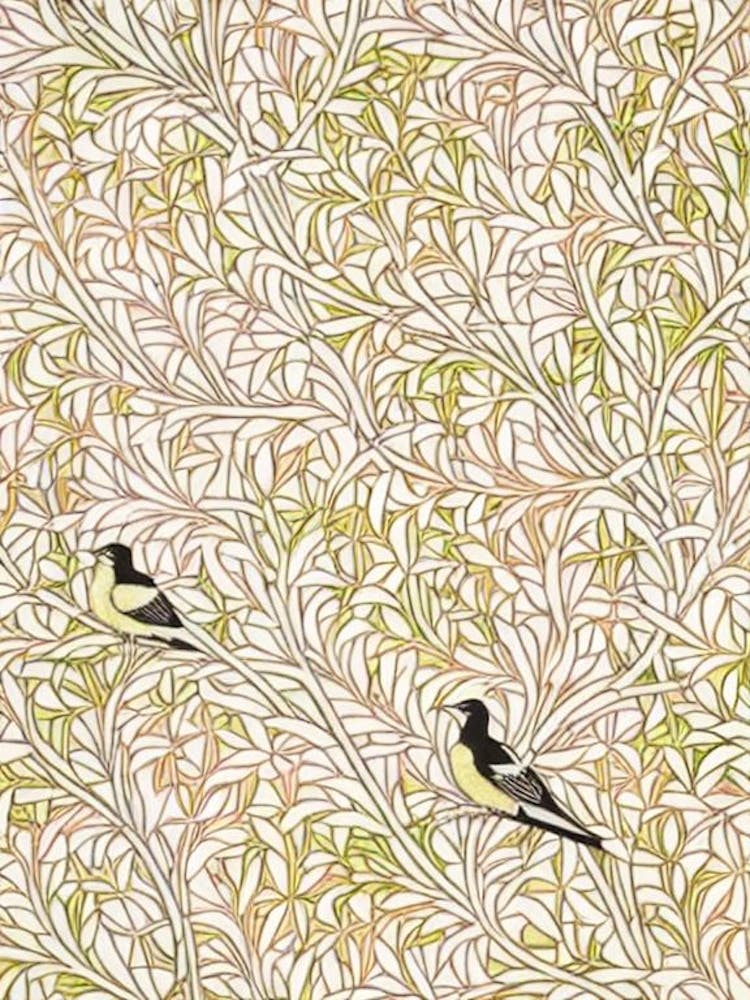 Magpie William Morris Style Bird