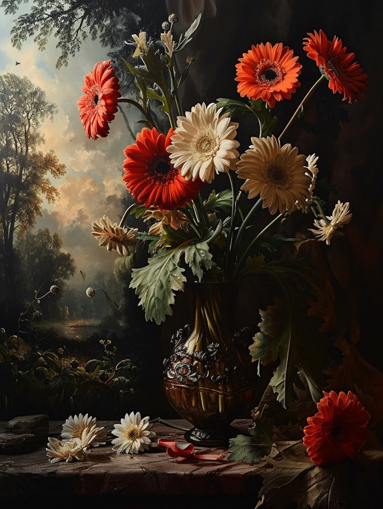 Baroque Floral Still Life Gerbera Daisy 3