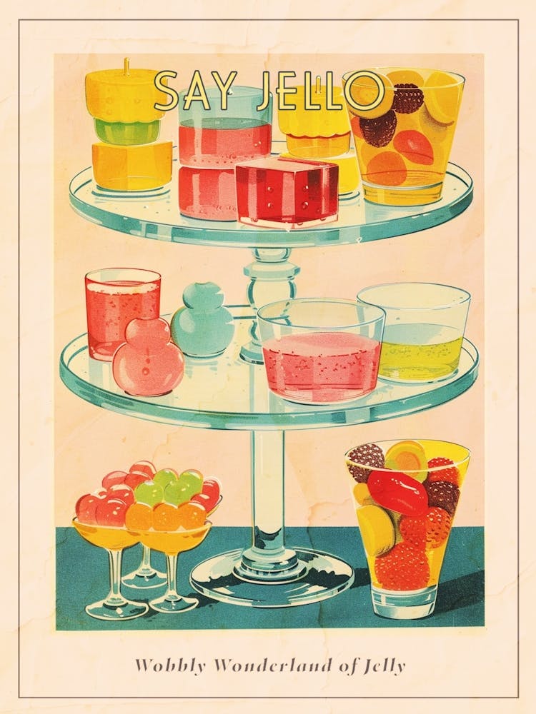 Retro Jelly Dessert Platter Illustration 3 Poster