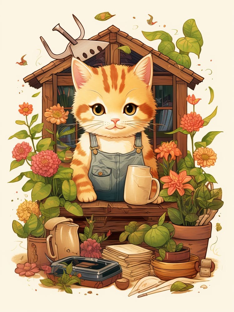 Kawaii Dessins de Chats Jardinage 2