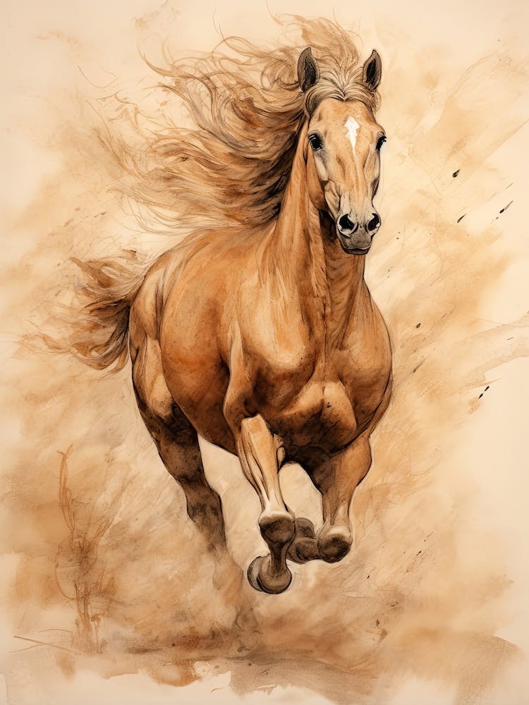 A Horse Painting In The Style Of Dry Brushing 1