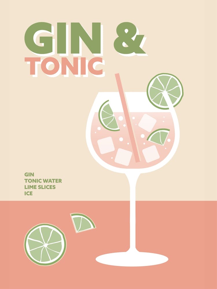 Gin And Tonic Cocktail Pink Colourful Kitchen Wall