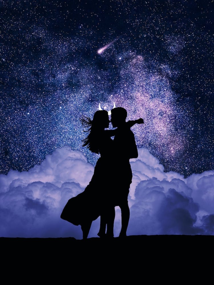 Couple Kissing Under The Sky Full Stars