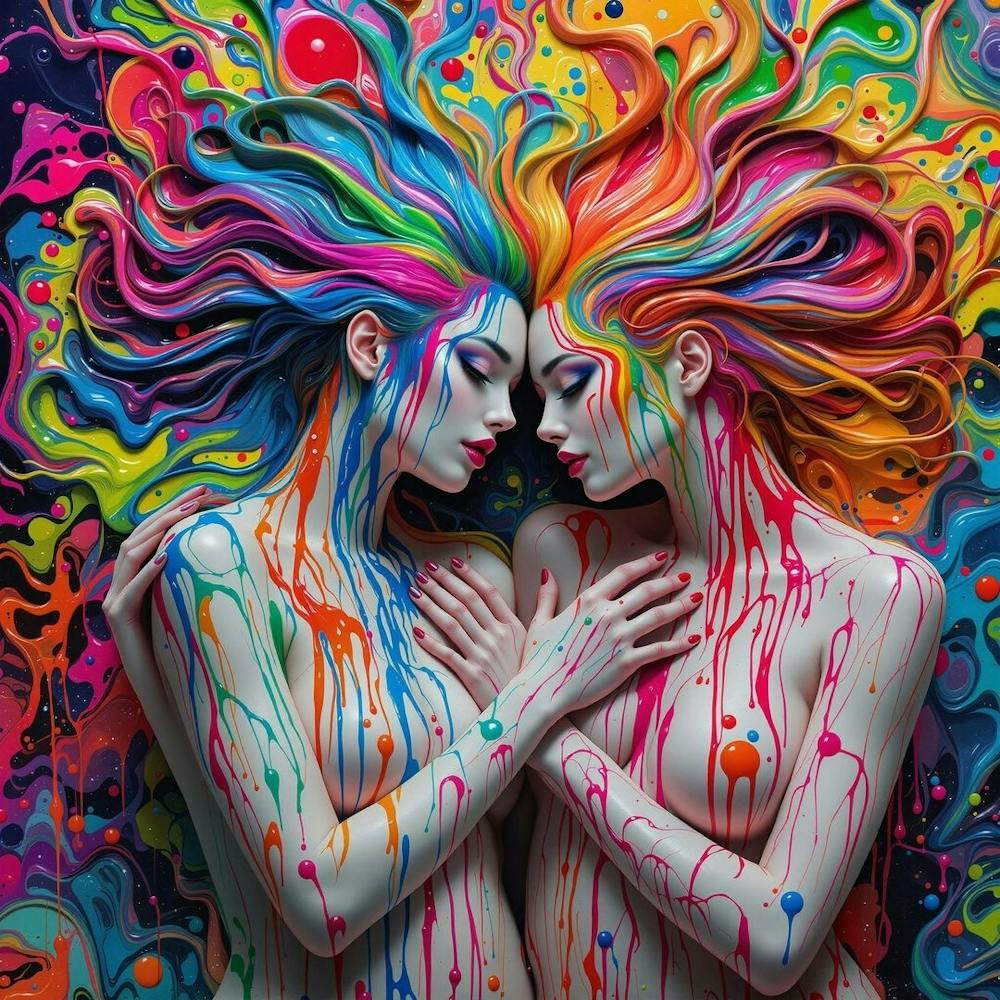 Two Women In Colorful Paint