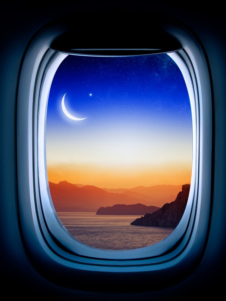 Airplane window with Moon, porthole #2