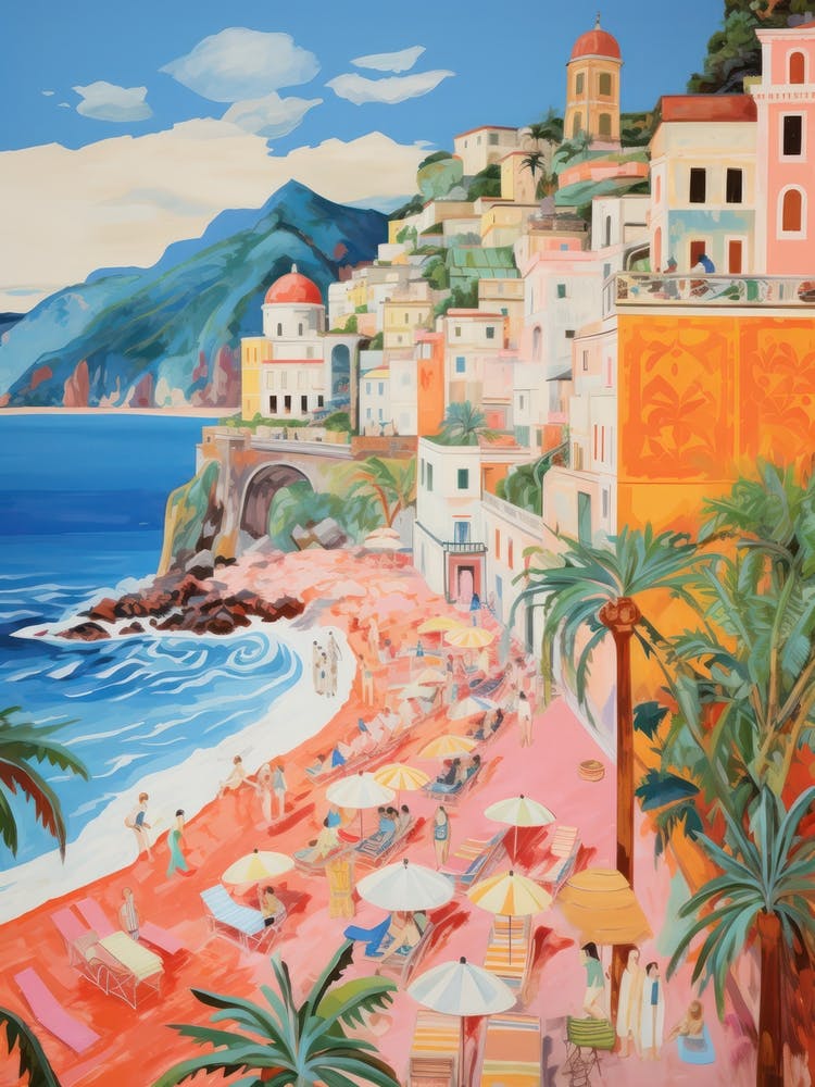 Atrany, Amalfi Coast   Italy Beach Club Lido Watercolour 3