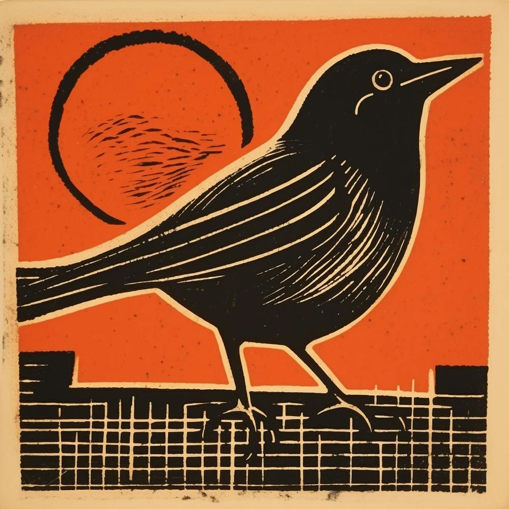 Retro Bird Lithograph Cowbird 4