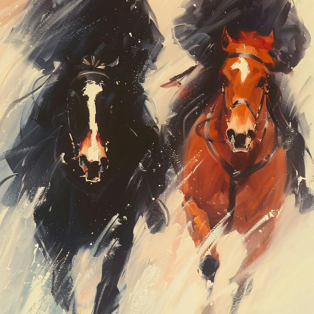 Two Horse Riders In The Snow