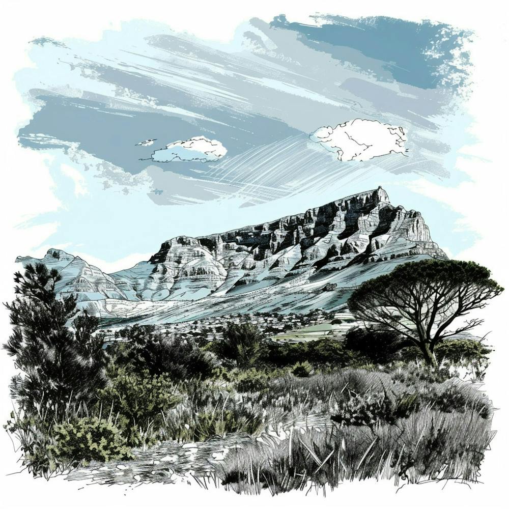 A Table Mountain In Cape Town Hand Drawn Sketch 2