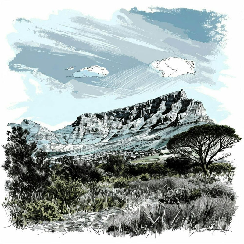 A Table Mountain In Cape Town Hand Drawn Sketch 2
