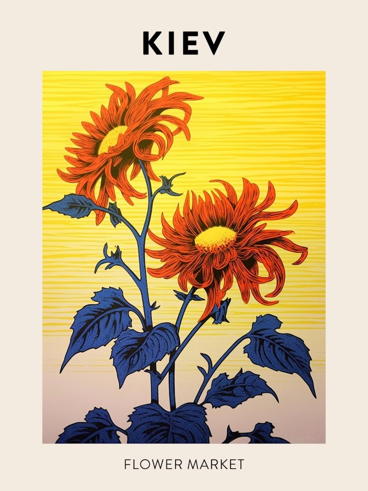 Kiev Ukraine Botanical Flower Market Poster