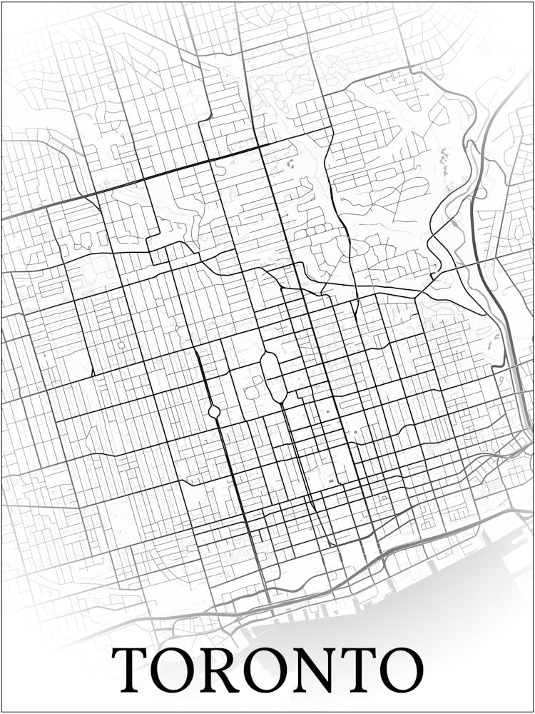 Toronto, Ontario, Canada, City Map, Black And White Fade Design