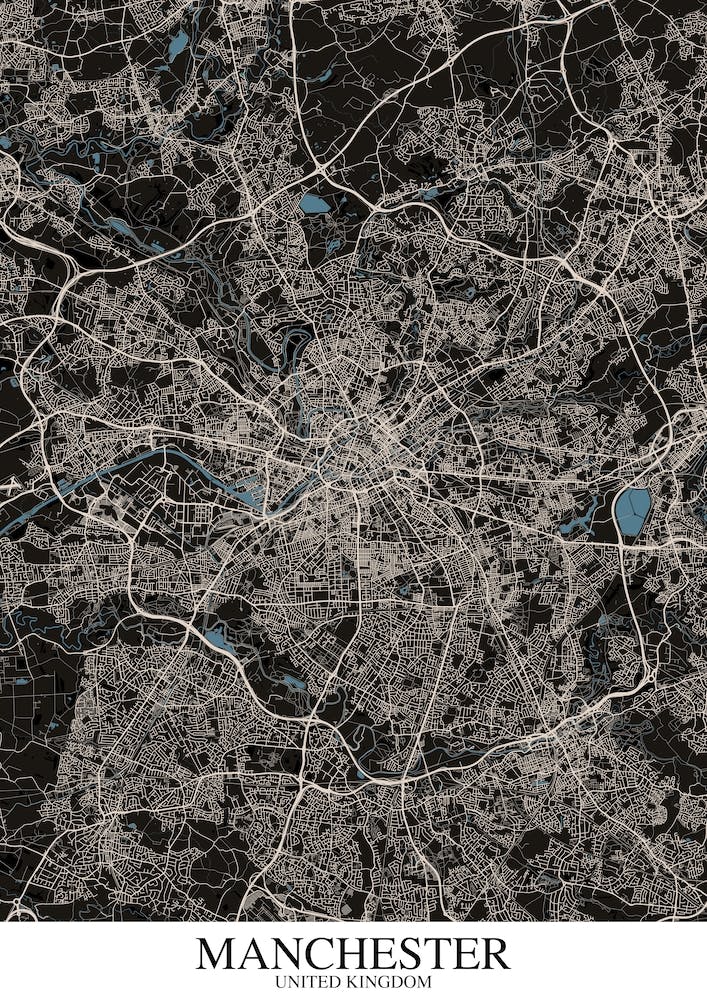 Manchester Black Blue Map