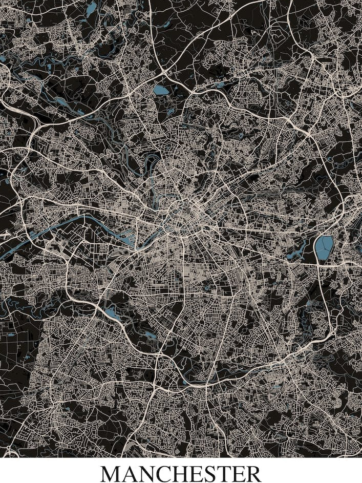 Manchester Black Blue Map