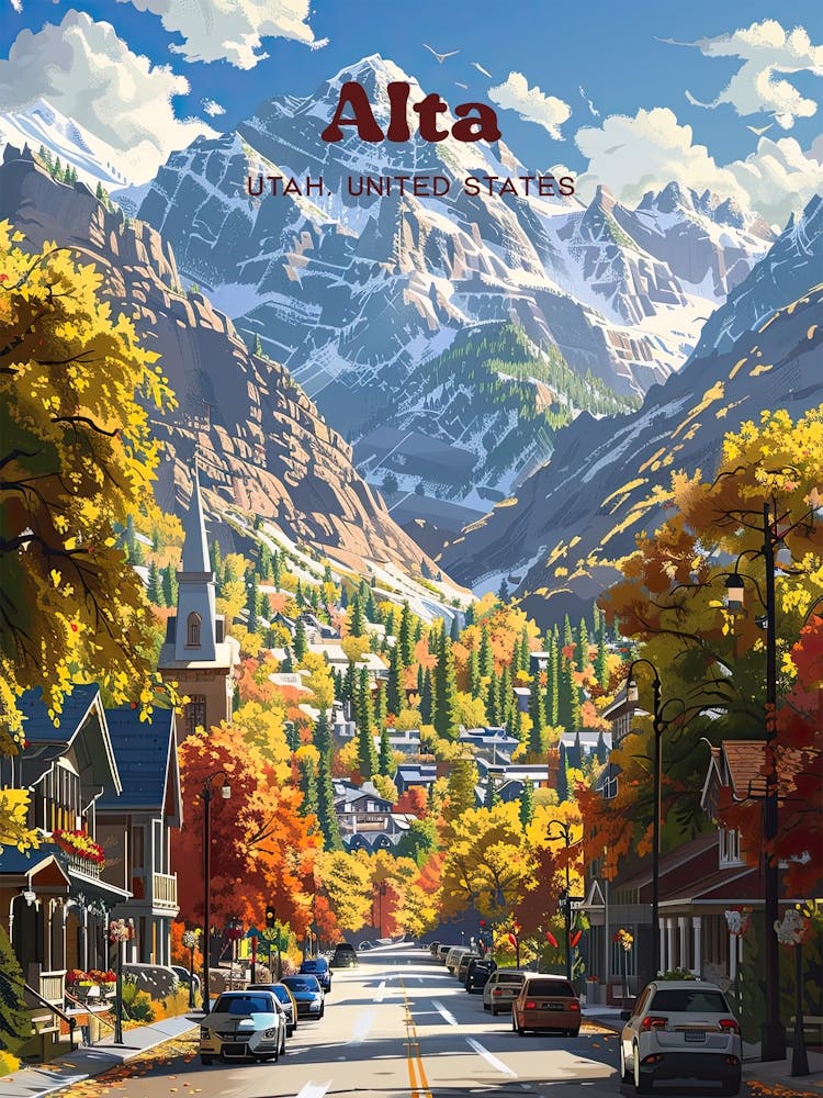 Alta Utah Salt Lake Travel Art Illustration