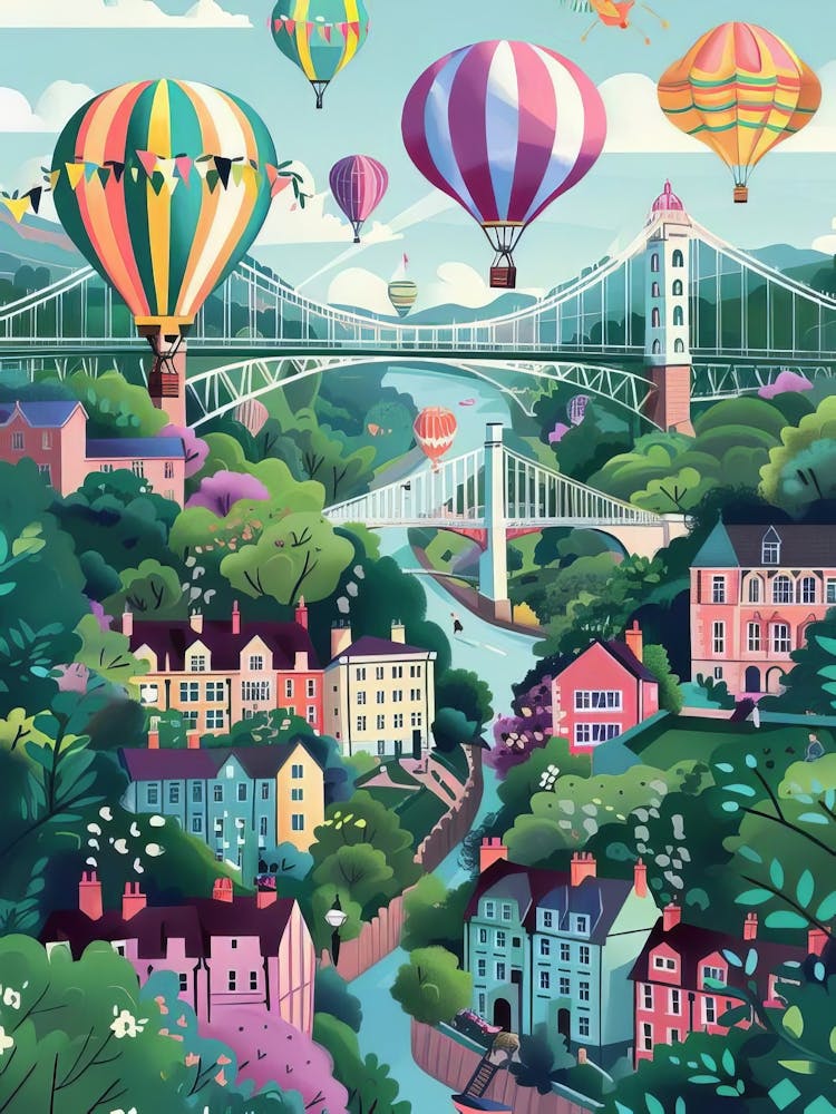 Bristol Print Bristol Illustration Bristol Travel Poster New Yorker Illustration Bristol Poster Hot Air Balloon Print Nursery Print(2)