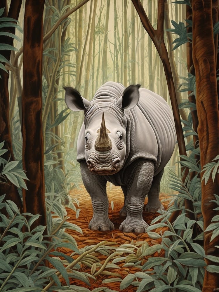 Illustration Of Rhino In The Distance Realistic Illustration 5