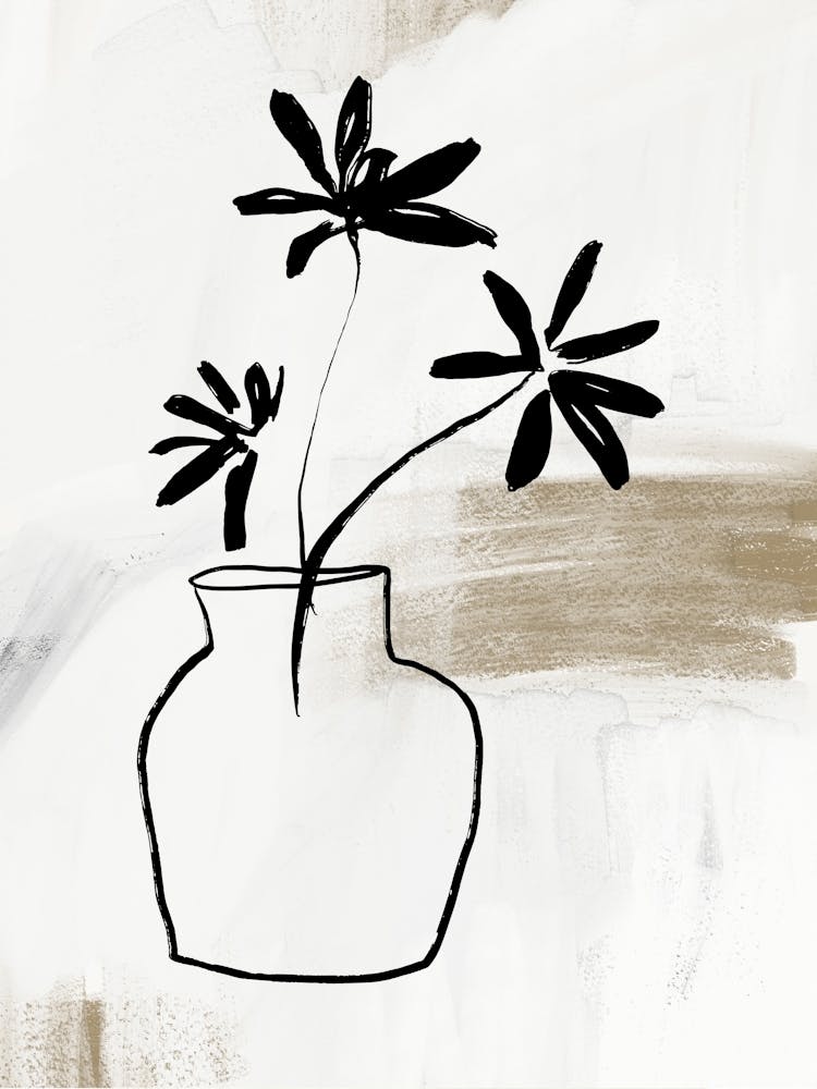 Abstract Boho Neutral Flowers In A Vase